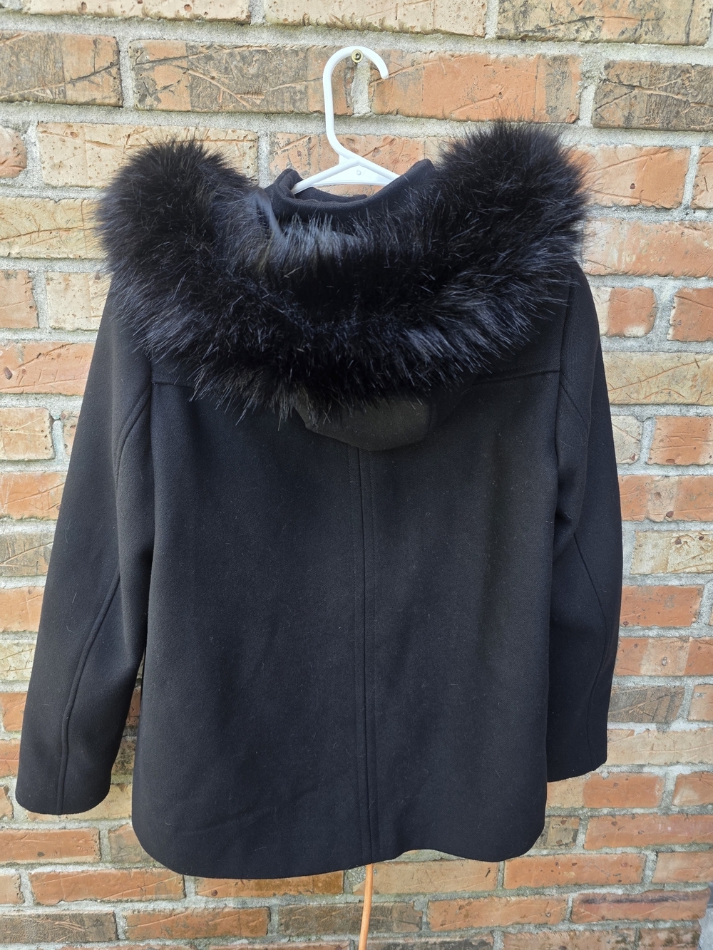 Zara Black Faux Fur-Trim Toggle Pea Coat - Picture 11 of 16